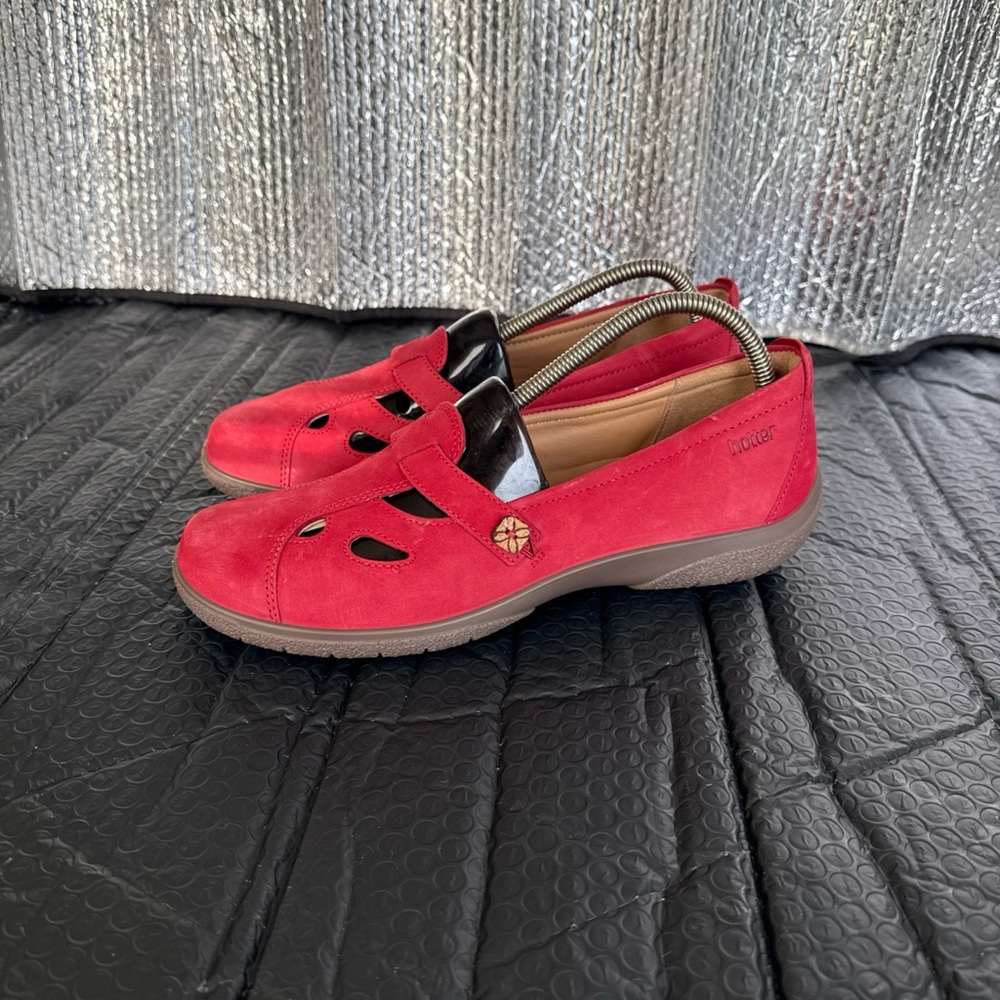 Hotter Vibrant Red Suede Loafers